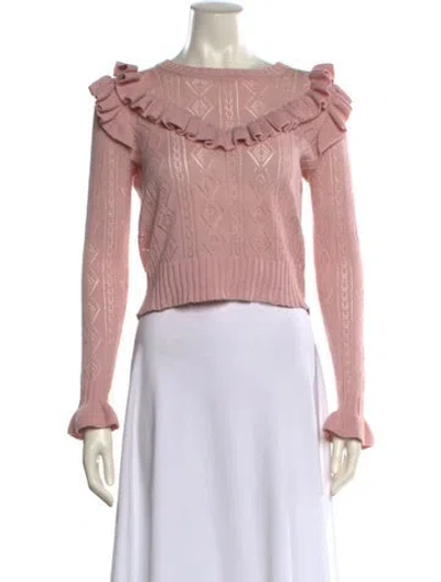 Pre-owned Loveshackfancy Off-the-shoulder Long Sleeve Crop Top In Pink