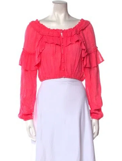 Pre-owned Loveshackfancy Off-the-shoulder Long Sleeve Crop Top W/ Tags In Pink