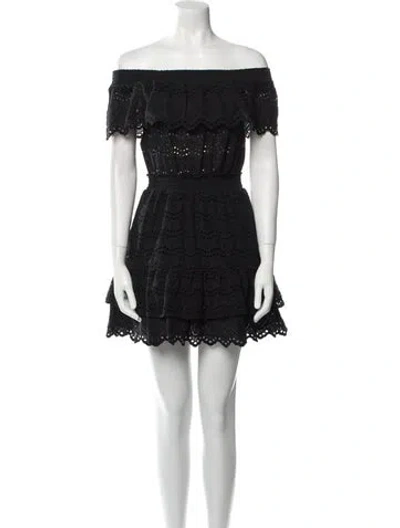 Pre-owned Loveshackfancy Off-the-shoulder Mini Dress In Black