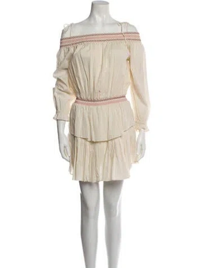 Pre-owned Loveshackfancy Off-the-shoulder Mini Dress In Neutral