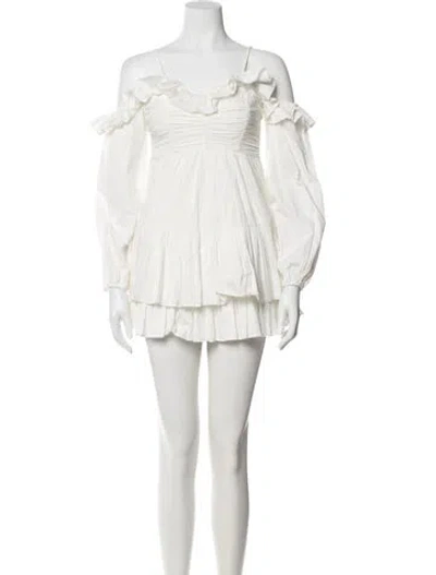 Pre-owned Loveshackfancy Off-the-shoulder Mini Dress In Neutral