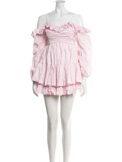 Pre-owned Loveshackfancy Off-the-shoulder Mini Dress In Pink