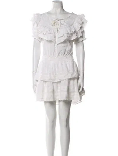 Pre-owned Loveshackfancy Off-the-shoulder Mini Dress In White