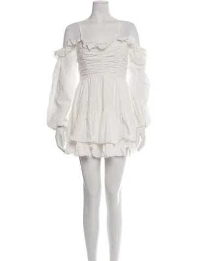 Pre-owned Loveshackfancy Off-the-shoulder Mini Dress In White
