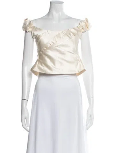 Pre-owned Loveshackfancy Off-the-shoulder Short Sleeve Blouse In Neutral