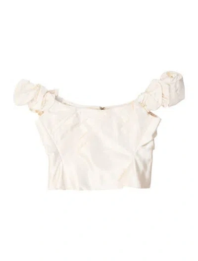 Pre-owned Loveshackfancy Off-the-shoulder Short Sleeve Crop Top In Neutrals