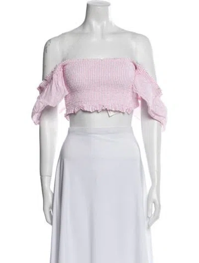 Pre-owned Loveshackfancy Off-the-shoulder Short Sleeve Crop Top In Pink