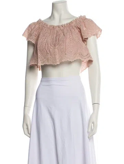 Pre-owned Loveshackfancy Off-the-shoulder Short Sleeve Crop Top In Purple