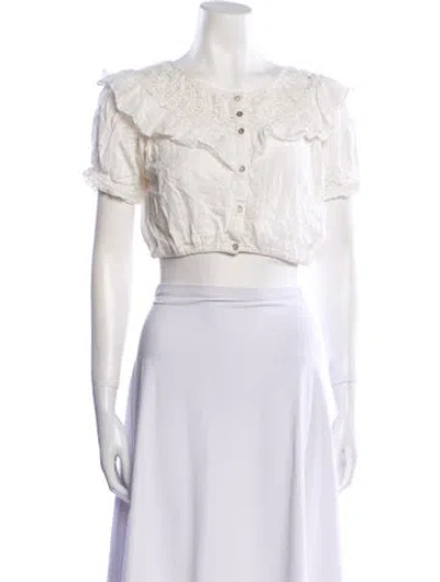 Pre-owned Loveshackfancy Off-the-shoulder Short Sleeve Crop Top In White