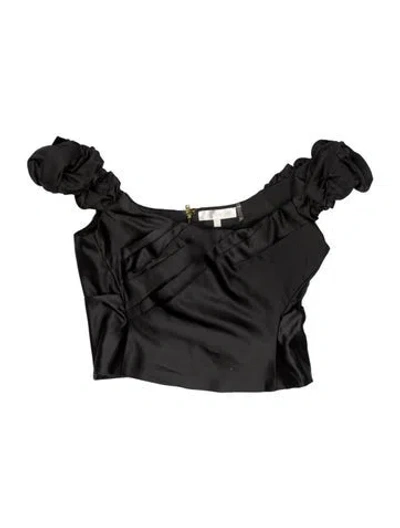 Pre-owned Loveshackfancy Off-the-shoulder Sleeveless Crop Top In Gray