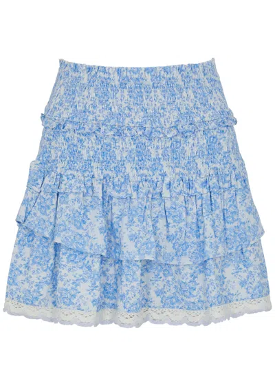 Loveshackfancy Ohana Floral-print Cotton Mini Skirt In Blue