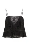 Loveshackfancy Ondeline Lace-trimmed Silk Tank Top In Black