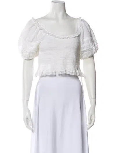 Pre-owned Loveshackfancy One-shoulder Short Sleeve Crop Top In White