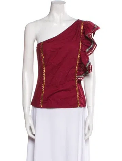 Pre-owned Loveshackfancy One-shoulder Sleeveless Top In Burgundy