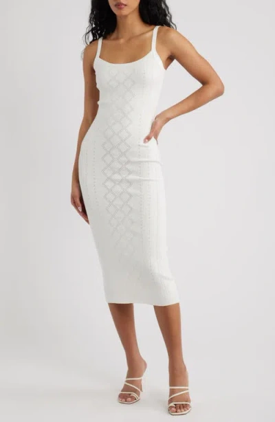 Loveshackfancy Opalina Sleeveless Mixed Stitch Midi Dress In White