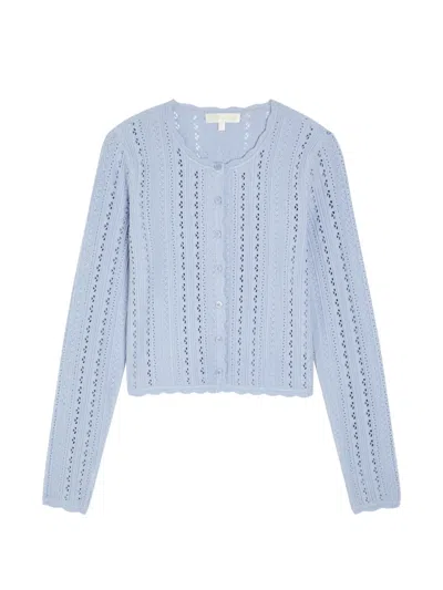 Loveshackfancy Peridot Cropped Pointelle-knit Cardigan In Blue