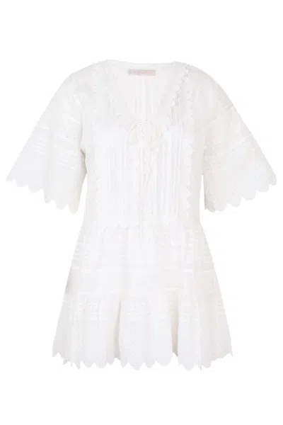 Loveshackfancy Orcia Cotton Scalloped Mini Dress Optic White