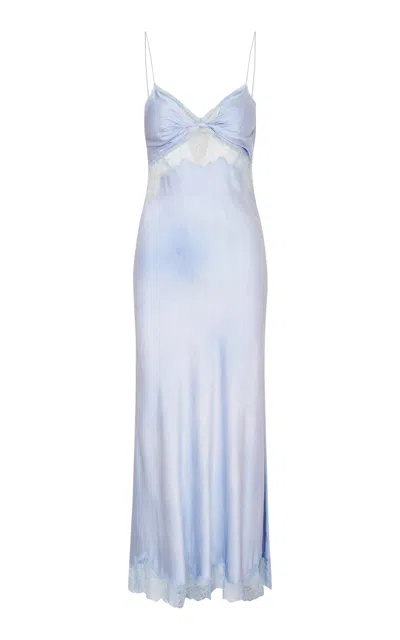 Loveshackfancy Orianna Knot-front Silk-blend Midi Dress In Blue