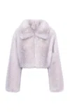 Loveshackfancy Orlen Faux Fur Jacket In Light Grey