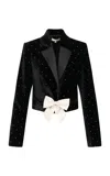 Loveshackfancy Orlisa Crystal Embellished Velvet Jacket In Black