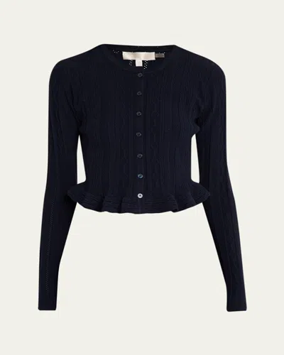 Loveshackfancy Orly Cropped Peplum Cardigan In Purple