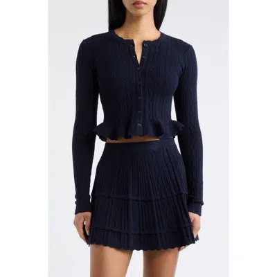 Loveshackfancy Orly Ruffle Hem Pointelle Cardigan In Blue