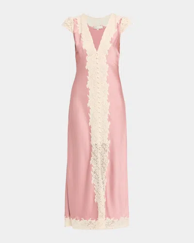 Loveshackfancy Para Laced Crepe Maxi Dress In Pink