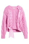 Loveshackfancy Parson Ribbon Detail Alpaca Blend Cable Sweater In Rose Pompadour