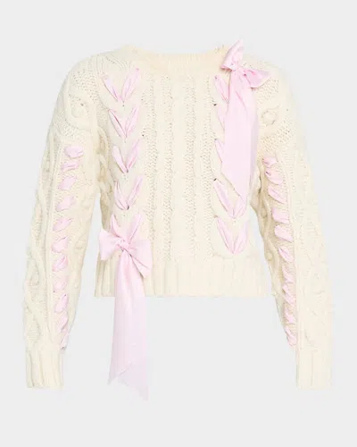 Loveshackfancy Parson Wool-blend Ribbon Pullover In Icy Blush