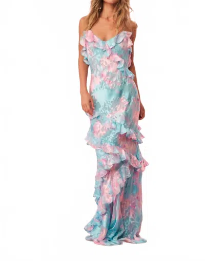 Loveshackfancy Pastel Ruffle Maxi Dress In Blue In Multi