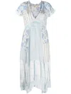 Loveshackfancy Patchwork Midi Dress In Blau