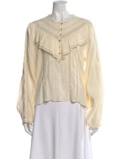Pre-owned Loveshackfancy Patterned Crew Neck Blouse In Neutral