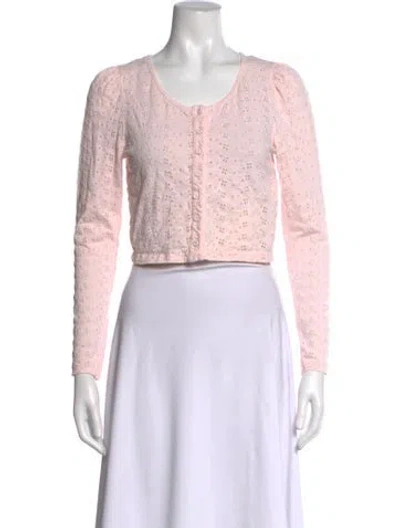 Pre-owned Loveshackfancy Patterned Crew Neck Blouse In Pink