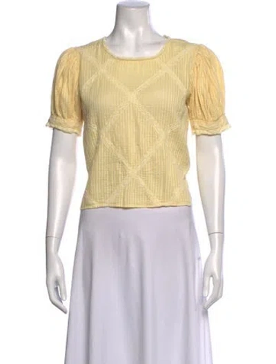 Pre-owned Loveshackfancy Patterned Crew Neck Blouse In Yellow