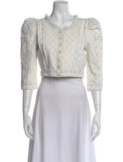 Pre-owned Loveshackfancy Patterned Crew Neck Crop Top In Neutral