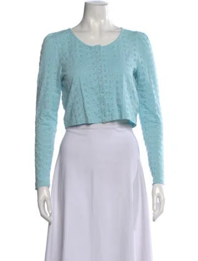 Pre-owned Loveshackfancy Patterned Crew Neck Crop Top W/ Tags In Blue