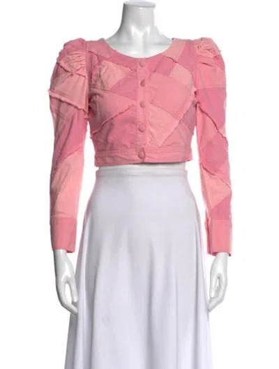 Pre-owned Loveshackfancy Patterned Crew Neck Crop Top W/ Tags In Pink