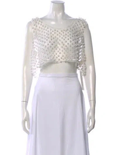 Pre-owned Loveshackfancy Patterned Crew Neck Crop Top In White