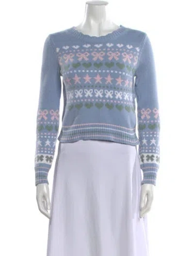 Pre-owned Loveshackfancy Patterned Crew Neck Sweater In Blue