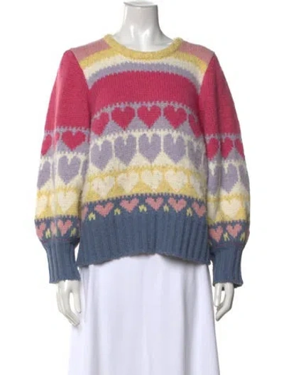 Pre-owned Loveshackfancy Patterned Crew Neck Sweater In Blue/pink