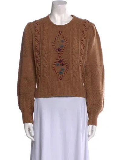 Pre-owned Loveshackfancy Patterned Crew Neck Sweater In Brown
