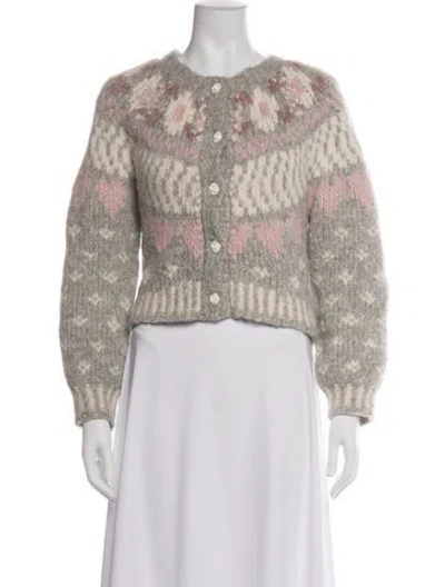 Pre-owned Loveshackfancy Patterned Crew Neck Sweater In Gray
