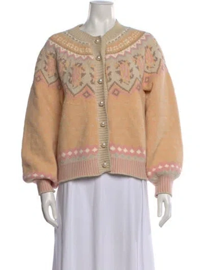 Pre-owned Loveshackfancy Patterned Crew Neck Sweater In Orange