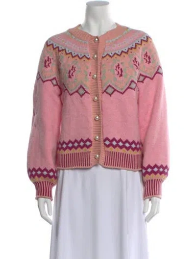 Pre-owned Loveshackfancy Patterned Crew Neck Sweater In Pink