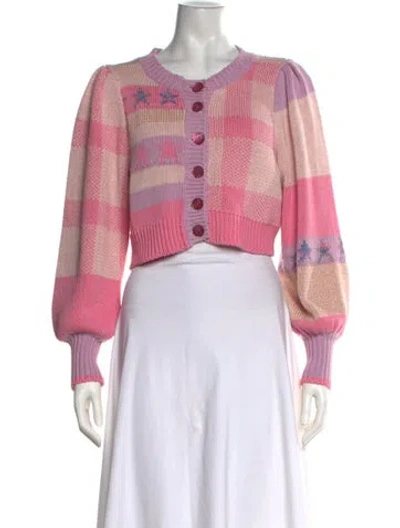 Pre-owned Loveshackfancy Patterned Crew Neck Sweater In Pink