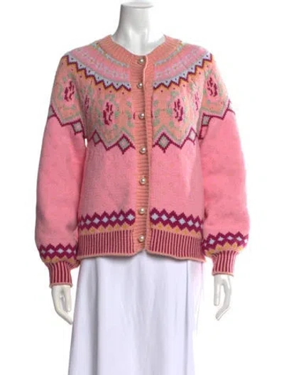 Pre-owned Loveshackfancy Patterned Crew Neck Sweater In Pink