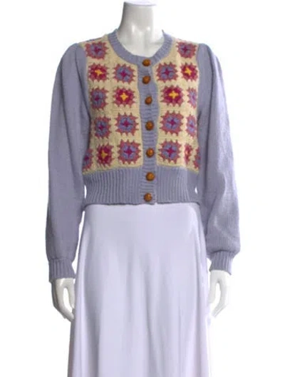 Pre-owned Loveshackfancy Patterned Crew Neck Sweater In Purple