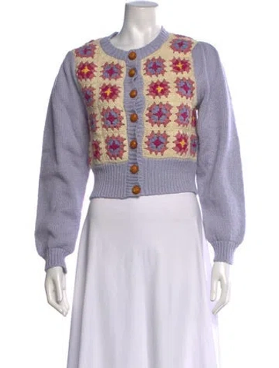 Pre-owned Loveshackfancy Patterned Crew Neck Sweater In Purple