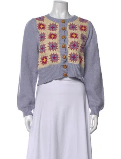 Pre-owned Loveshackfancy Patterned Crew Neck Sweater In Purple