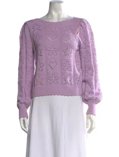 Pre-owned Loveshackfancy Patterned Crew Neck Sweater In Purple